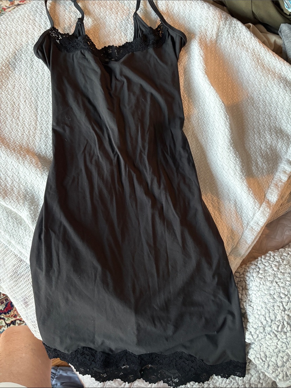 SKIMS Black Lace-Trim Slip Dress